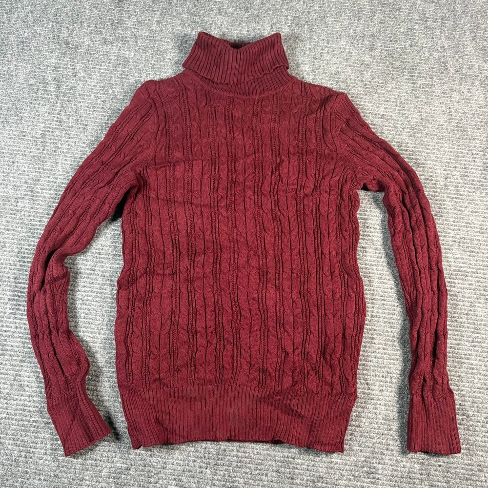 St. John's Bay Turtleneck Sweater Womens S Burgundy Excellent Cable Knit Cotton